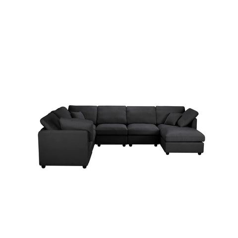 YHL Voyura 2213-BLACK Modern Comfortable Versatile Chenille Recliner Sofa - 6 Seating Capacity - Square Arms - Black
