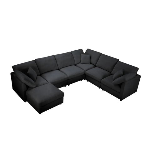 YHL Voyura 2213-BLACK Modern Comfortable Versatile Chenille Recliner Sofa - 6 Seating Capacity - Square Arms - Black