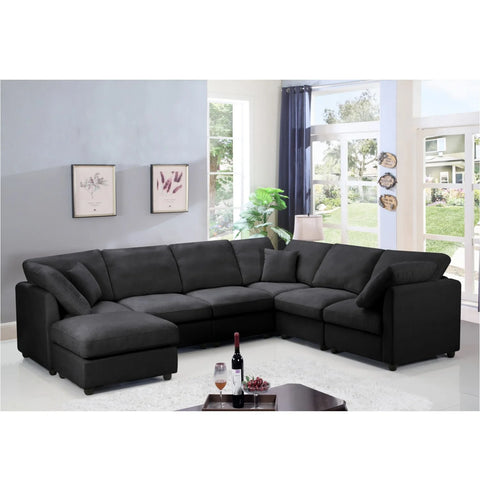 YHL Voyura 2213-BLACK Modern Comfortable Versatile Chenille Recliner Sofa - 6 Seating Capacity - Square Arms - Black