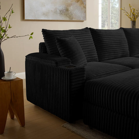 YHL Voyura 2231-BLACK Modern Corner Sofa with Sleeper Function L-Shaped Corduroy Recliner Sofa - Frame Solid Wood - Black