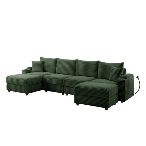 YHL Voyura 2231-DARKGREEN Modern Corner Sofa with Sleeper Function Corduroy Recliner Coil Spring Seat - Dark Green