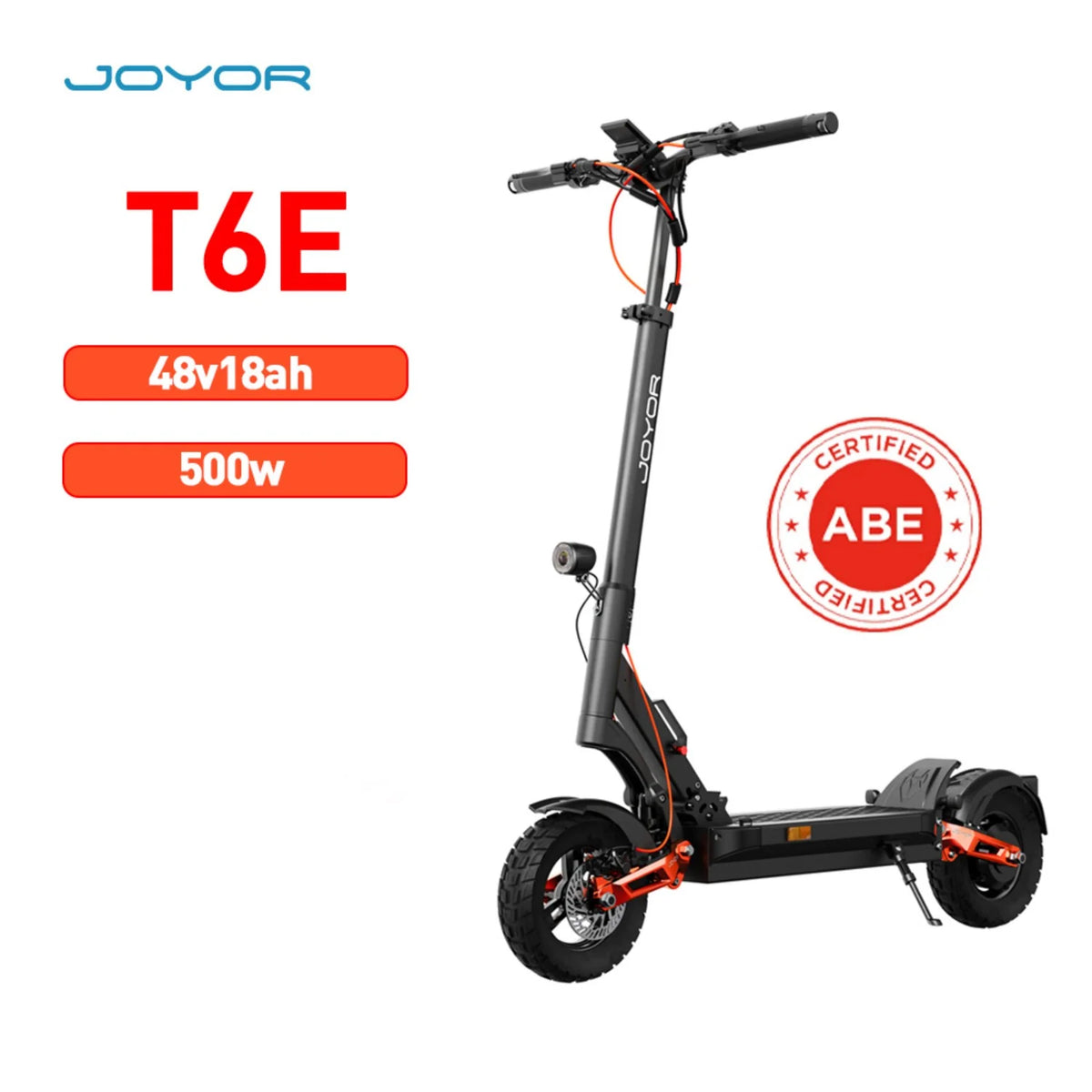 JOYOR T6E Electric Scooter ABE certification - 500W Motor 48V18AH Battery 10-inch Foldable Off-road Electric Scooter - Black