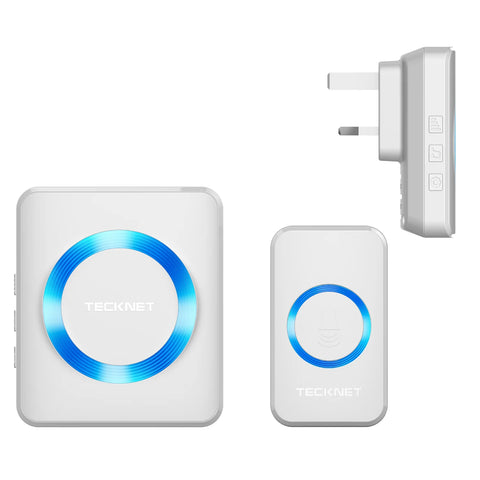 TECKNET HWD01878 Wireless Doorbell – 60 Chimes 5 Volumes 400m Signal Range - White