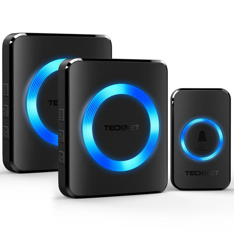 TECKNET HWD01888 Wireless Doorbell – 60 Chimes 5 Volume Levels LED 400m - Black