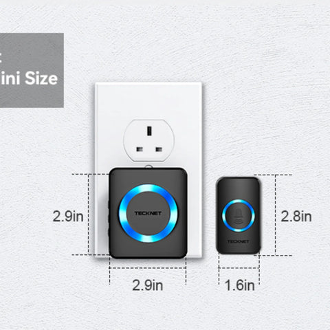 TECKNET HWD01888 Wireless Doorbell – 60 Chimes 5 Volume Levels LED 400m - Black