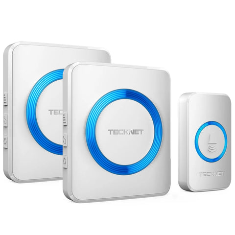 TECKNET HWD01888 Wireless Doorbell - 60 Chimes 5 Volume Levels - 400m Range - White