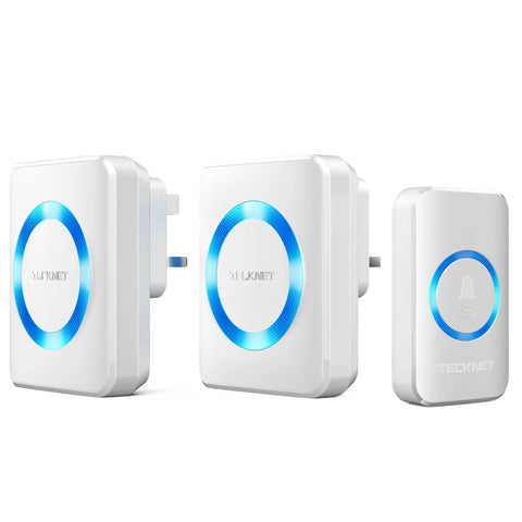 TECKNET HWD01888 Wireless Doorbell - 60 Chimes 5 Volume Levels - 400m Range - White