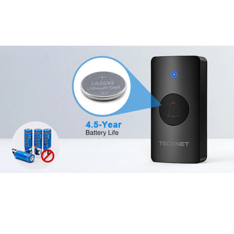 TECKNET HWD01990 Wireless Doorbell - 60 Chimes - 5 Volume Levels - 400m Range -Black