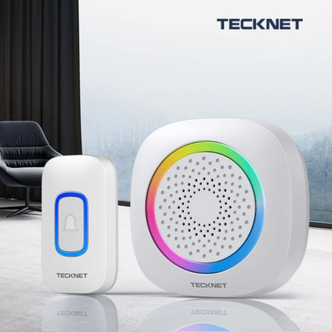 TECKNET TK-WD996 Wireless Doorbell 60 Chimes Waterproof 400m Range -1 Transmitter & 2 Receivers - White