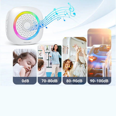 TECKNET TK-WD996 Wireless Doorbell 60 Chimes Waterproof 400m Range -1 Transmitter & 2 Receivers - White