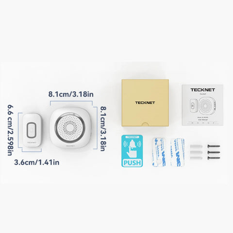 TECKNET TK-WD996 Wireless Doorbell 60 Chimes Waterproof 400m Range -1 Transmitter & 2 Receivers - White