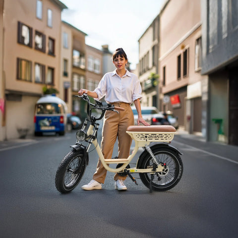ONESPORT W77 Electric Bike - 250W  Motor Battery 48V18AH 20” Wheels  Oil Brake - Beige