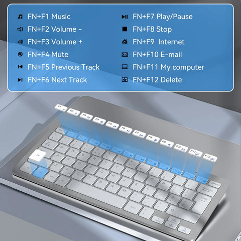 TECKNET X315 Wireless Ergonomic Keyboard - 78 Keys - Silent - Ultra-Thin - Long Battery - Silver