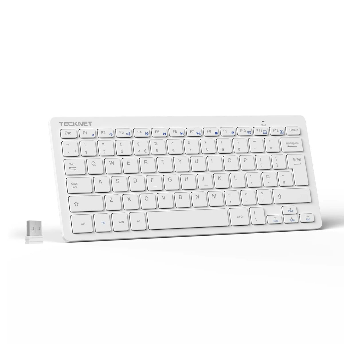 TECKNET X315 Wireless Ergonomic Keyboard - Slim Silent Long Life - 78 Keys - White