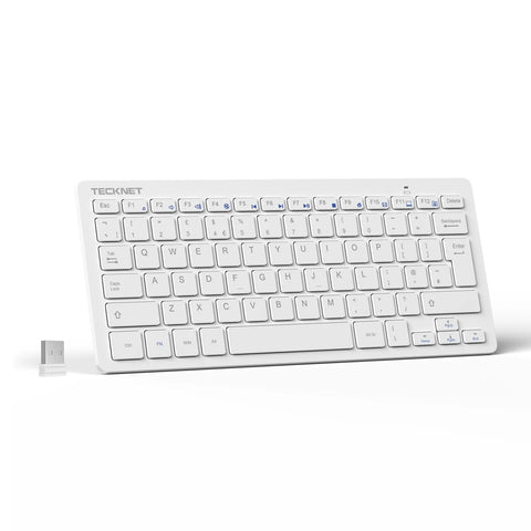 TECKNET X315 Wireless Ergonomic Keyboard - Slim Silent Long Life - 78 Keys - White