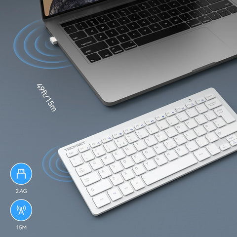 TECKNET X315 Wireless Ergonomic Keyboard - Slim Silent Long Life - 78 Keys - White