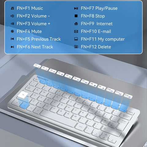 TECKNET X315 Wireless Ergonomic Keyboard - Slim Silent Long Life - 78 Keys - White