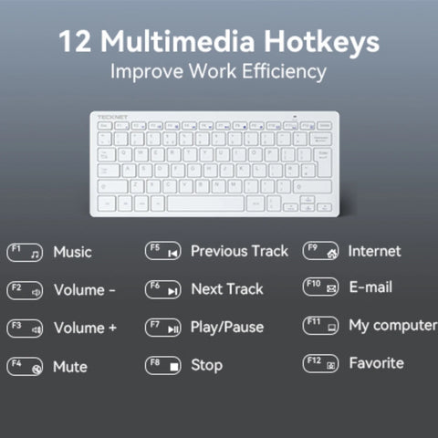 TECKNET X315 Wireless Ergonomic Keyboard - Slim Silent Long Life - 78 Keys - White
