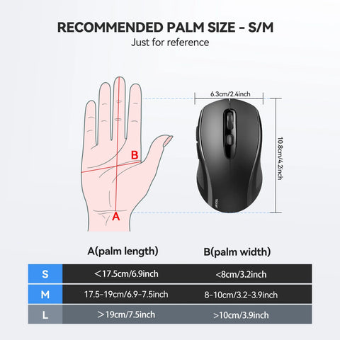 TECKNET EWM01832 Wireless Ergonomic Mouse - 6 DPI Bluetooth/USB - Black