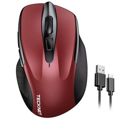 TECKNET TK-MS009 Wireless Ergonomic Silent Mouse - 6 DPI Adjustable - Rechargeable - Red