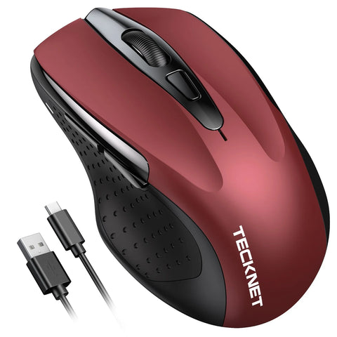 TECKNET TK-MS009 Wireless Ergonomic Silent Mouse - 6 DPI Adjustable - Rechargeable - Red