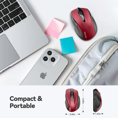 TECKNET TK-MS009 Wireless Ergonomic Silent Mouse - 6 DPI Adjustable - Rechargeable - Red