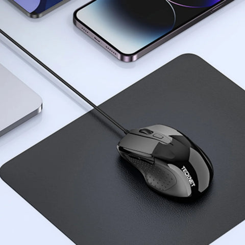 TECKNET UM013 Ergonomic Wired Silent Mouse - 4 DPI Adjustable, USB Plug & Play - Black