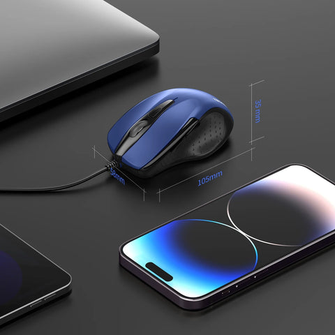 TECKNET UM013 Ergonomic Wired Mouse - 4 DPI Durable 6M Clicks Plug & Play - Blue