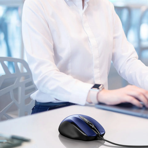 TECKNET UM013 Ergonomic Wired Mouse - 4 DPI Durable 6M Clicks Plug & Play - Blue