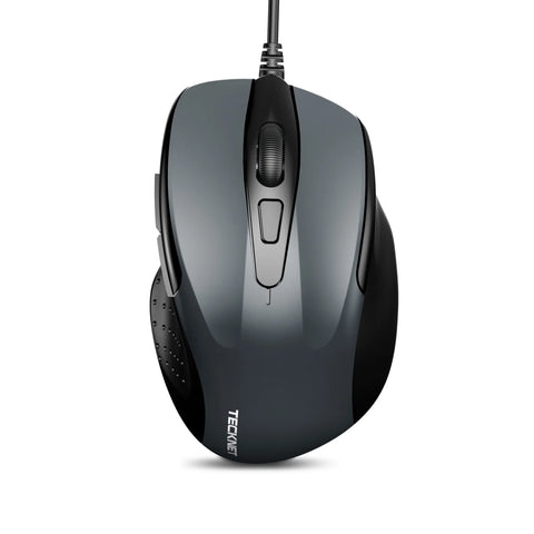 TECKNET UM013 Ergonomic Wired Mouse - 4 DPI Durable 6M Clicks Plug & Play - Gray