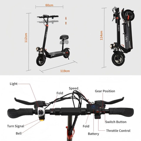 KUGOO M4 PRO Electric Scooter - Motor 500W  10" Tires Removable seat Foldable  - Black