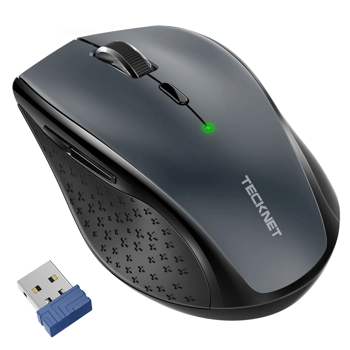 TECKNET EWM01002 Wireless Ergonomic Mouse - Silent Click - 6 DPI -USB Plug - Gray