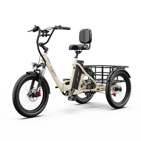Electric Tricycle ONESPORT OT30 PRO - Motor 500W Battery 48V18AH 20 Inch Disc Brakes - Beige