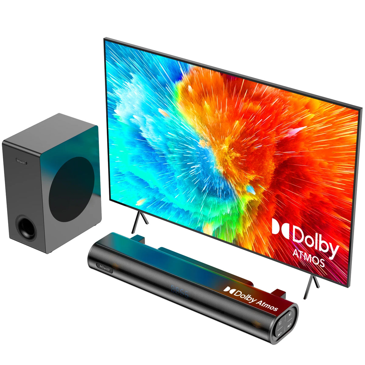 Hiwill A21 2.1ch Soundbar for TV - 200W Power With 5.25" Wired Subwoofer Dolby Atmos - Black