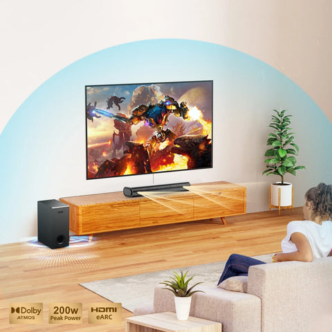 Hiwill A21 2.1ch Soundbar for TV - 200W Power With 5.25" Wired Subwoofer Dolby Atmos - Black