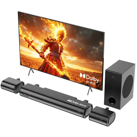 Hiwill A41 4.1ch Soundbar for TV - 300W Power & 5.25" Wired Subwoofer 2 Rear Speakers - Black