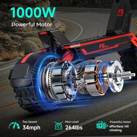 Red Electric Bike 1000W 52V20Ah 43 Miles Dual Suspension