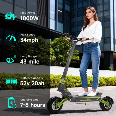 Green Electric Bike 1000W 52V20Ah 43 Miles Dual Suspension