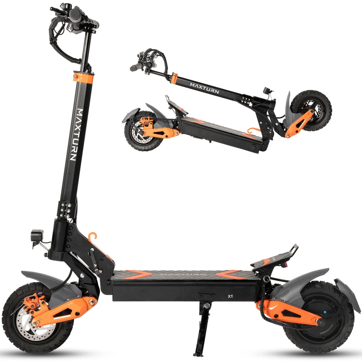 MAXTURN X1 Electric Scooter - 1000W 48V15.6Ah 10in Tubeless Tires Motorized E Scooter Aluminum Frame - Black