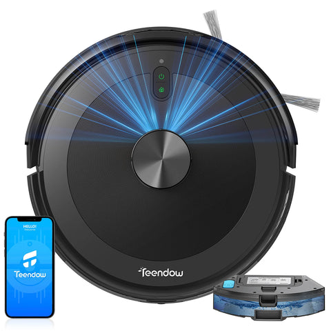 Teendow D10S Plus Robot Vacuum - 5000Pa Suction Power, 3200mAh Battery, 300ml Dust Bin, 180 Minutes of Battery Life, 70dB Quiet - Black