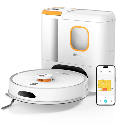 Teendow D20S MAX+ Robot Vacuum - Suction 6000Pa Battery 5000mAh low 70dB Noise 250ML Tank - White