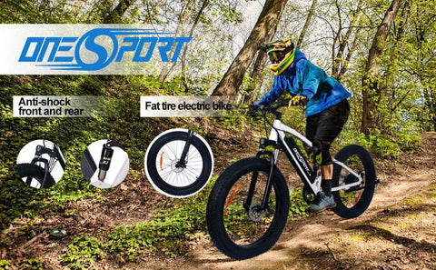 ONESPORT ONES1 Bicicleta eléctrica 26*4.0 Pulgadas Neumáticos Anchos 48V 500W – Blanco