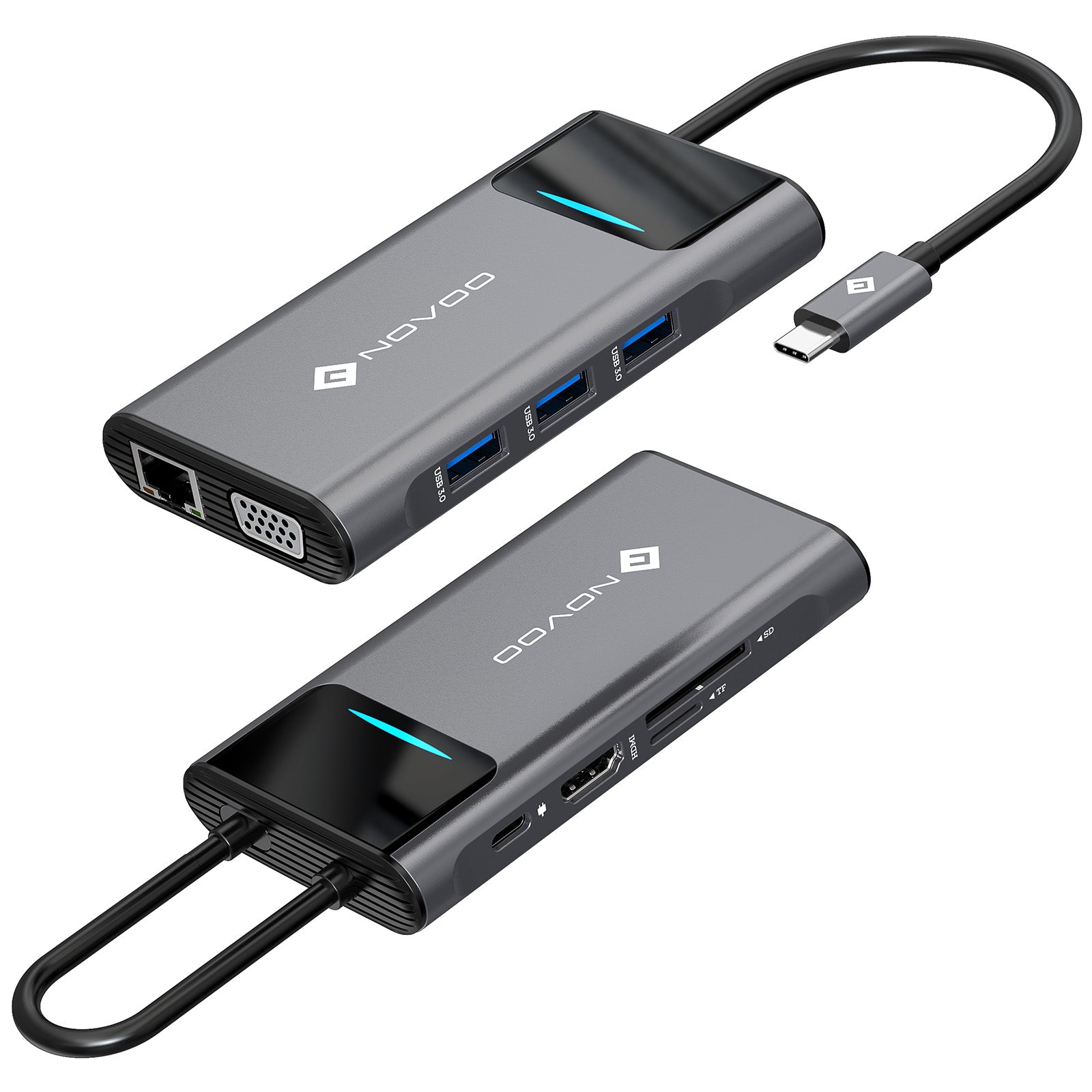 Novoo 9 in 1 USB C Hub Mulitport USB C to Dual Display Adapter 0.15M