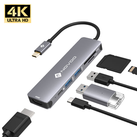 Novoo Portable USB-C 6 in 1 Aluminum Hub Dark Grey