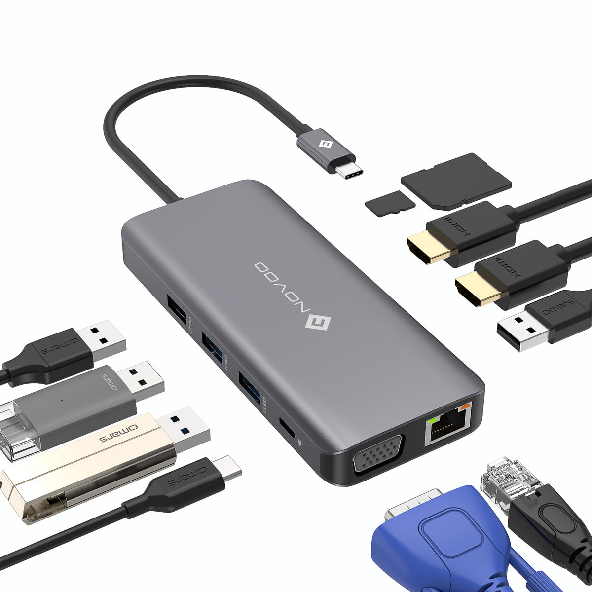 NOVOO USB C Hub 11-in-1 Adapter Grey