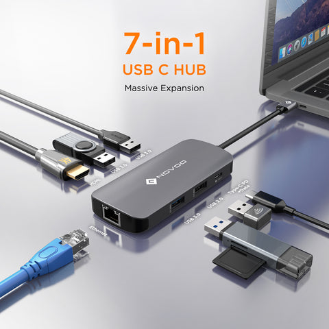 Novoo USB-C 7 in 1 Aluminum Multiport Hub Dark Grey