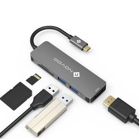 NOVOO USB C 5 in 1 Aluminum Multiport Hub Dark Grey
