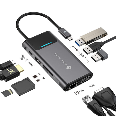 Novoo 9 in 1 USB C Hub Mulitport USB C to Dual Display Adapter 0.15M
