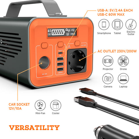 NOVOO Q200 Portable Power Bank - 230Wh Capacity & 200W AC Outlet - Perfect for Camping and Emergencies