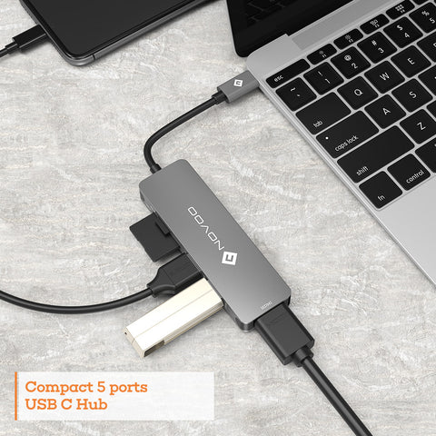 NOVOO USB C 5 in 1 Aluminum Multiport Hub Dark Grey